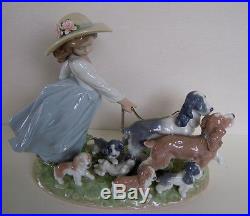 12 Lladro Figurine #6784 PUPPY PARADE, Girl Walking Dogs & Puppies, A. Ramos
