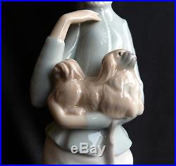 15 Lladro Figurine, Walk With the Dog #4893 Lady Holding Pekingese Dog