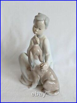 1970's LLADRO BOY WITH DOG 1970-97 PORCELAIN FIGURINE #4522G