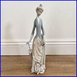 1971-74 Large 14 Lladro Woman with Umbrella & Dog Papillon Vincente Martinez