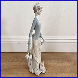 1971-74 Large 14 Lladro Woman with Umbrella & Dog Papillon Vincente Martinez