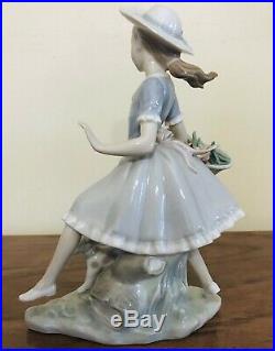 1974 Lladro #4920 Mirth In The Country Girl Running With Dog & Flower Basket
