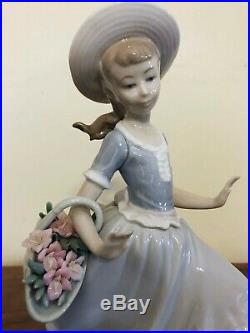 1974 Lladro #4920 Mirth In The Country Girl Running With Dog & Flower Basket