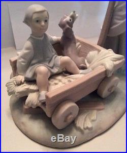 1974 Lladro Figurine Girl & Dog with Wheelbarrow #1245 Matte Finish Wagon MINT