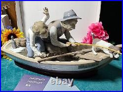 1984 Lladro #5215 Fishing With Gramps Boy Grandfather Dog Boat Retail $1550