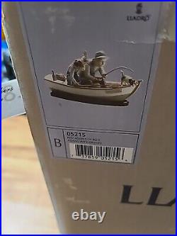 1984 Lladro #5215 Fishing With Gramps Boy Grandfather Dog Boat Retail $1550