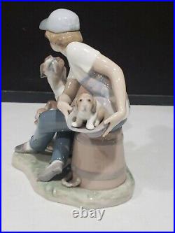 1985 Lladro Porcelain Figurine This One's Mine #5376 Boy with Dog & Puppies