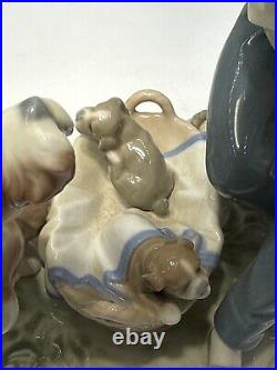 1985 Lladro Porcelain Figurine This One's Mine #5376 Boy with Dog & Puppies