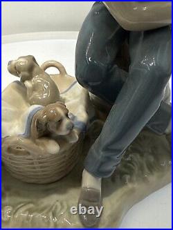 1985 Lladro Porcelain Figurine This One's Mine #5376 Boy with Dog & Puppies