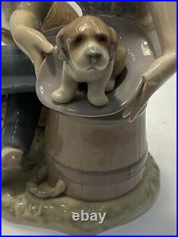 1985 Lladro Porcelain Figurine This One's Mine #5376 Boy with Dog & Puppies