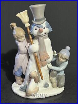 1989 Lladro Snowman Porcelain Figurine 5713 Winter Holiday Snow Boy Girl Dog