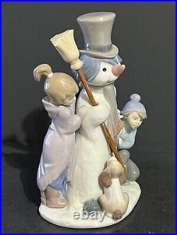 1989 Lladro Snowman Porcelain Figurine 5713 Winter Holiday Snow Boy Girl Dog