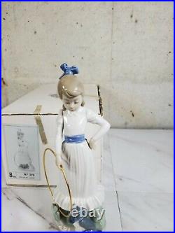 1989 NAO by Lladro Porcelain Figurine Nina con aro y perrito No. 379 dog