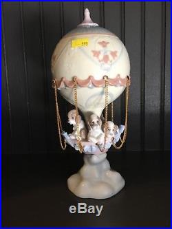 1997 Lladro Figurine Up And Away, 06524, Puppies, Hot Air Balloon, Dogs Retired