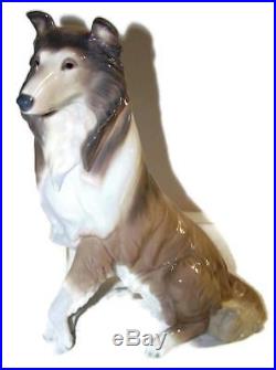 1997 Vintage LLADRO Collie Dog Porcelain Figurine Gray Brown White Seated Spain