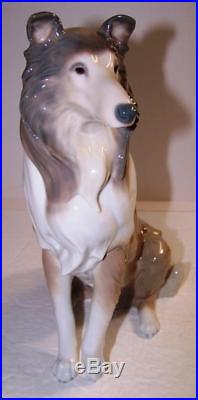 1997 Vintage LLADRO Collie Dog Porcelain Figurine Gray Brown White Seated Spain