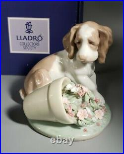 1998 LLADRO Figurine #7672 It Wasn't Me Collectors Society Dog withFlowers / box