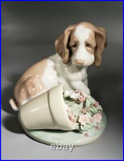 1998 LLADRO Figurine #7672 It Wasn't Me Collectors Society Dog withFlowers / box