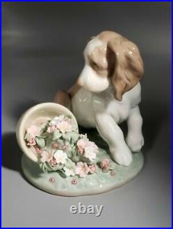 1998 LLADRO Figurine #7672 It Wasn't Me Collectors Society Dog withFlowers / box