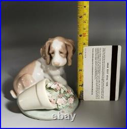1998 LLADRO Figurine #7672 It Wasn't Me Collectors Society Dog withFlowers / box