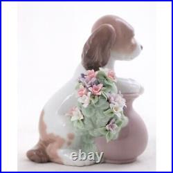 1998 Puppy Dog on the Flowerpot Figurine Porcelain By Lladro Spain Gift / Decor