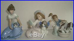 3 Porcelain Lladro Figurine Who's The Fairest Girl Dog Bath Bashful Signed Lot