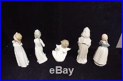 5 Vintage Porcelain Nao Lladro Figurines Boy Girl With Dog Baby Angel Lot Collect