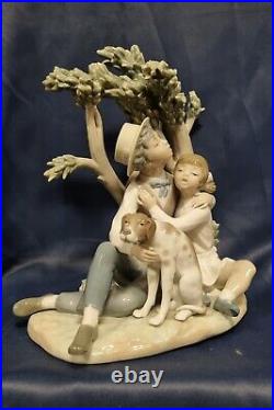 A Exquisite Large Very Rare Lladro Porcelain figurine of Young Boy Girl with Dog
