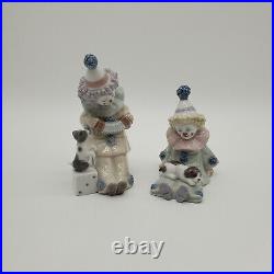 A Pair of Vintage Lladro Porcelain Clown with Dog Figurines #5279 and #5277