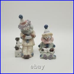 A Pair of Vintage Lladro Porcelain Clown with Dog Figurines #5279 and #5277