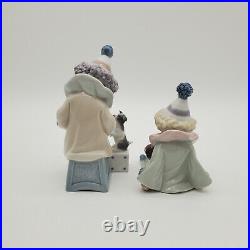 A Pair of Vintage Lladro Porcelain Clown with Dog Figurines #5279 and #5277