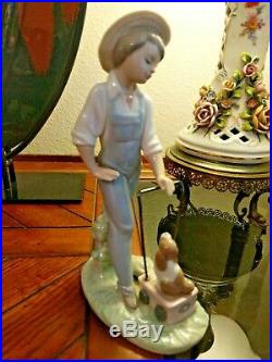 Adorable Lladro # 6021 SATURDAYS CHILD LIttle Boy with His Dog and Wagon