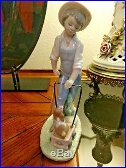 Adorable Lladro # 6021 SATURDAYS CHILD LIttle Boy with His Dog and Wagon