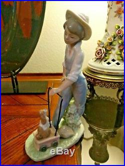 Adorable Lladro # 6021 SATURDAYS CHILD LIttle Boy with His Dog and Wagon