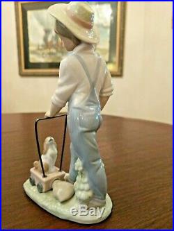 Adorable Lladro # 6021 SATURDAYS CHILD LIttle Boy with His Dog and Wagon