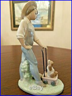 Adorable Lladro # 6021 SATURDAYS CHILD LIttle Boy with His Dog and Wagon