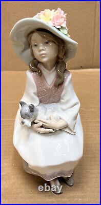 Authentic Lladro Porcelain Young Girl with Dog Daydreams Retired
