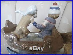 Beautiful LLADRO Sleigh Ride Dog Pulling Boy & Girl Figurine