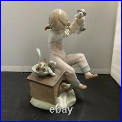 Beautiful Lladro 7621 Pick of the Litter Girl with Puppies On Doghouse