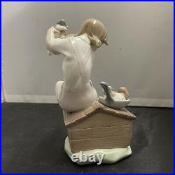 Beautiful Lladro 7621 Pick of the Litter Girl with Puppies On Doghouse