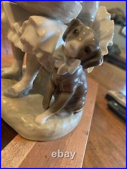 Beautiful Lladro Girl Sitting In Chair With Flower Basket & Dog Figure