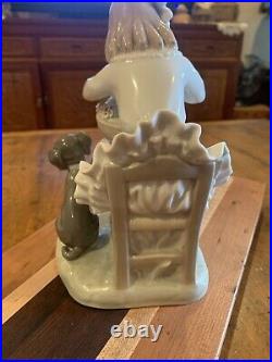 Beautiful Lladro Girl Sitting In Chair With Flower Basket & Dog Figure