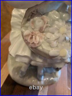 Beautiful Lladro Girl Sitting In Chair With Flower Basket & Dog Figure