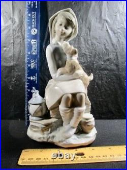 Beautiful Lladro Girl Sitting With Dog & Lantern Figurine Nice Piece