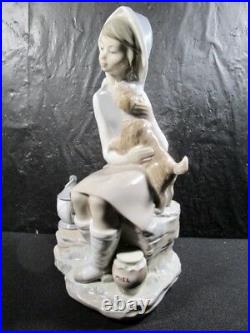 Beautiful Lladro Girl Sitting With Dog & Lantern Figurine Nice Piece