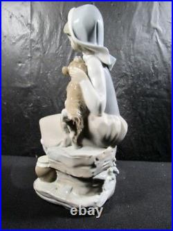 Beautiful Lladro Girl Sitting With Dog & Lantern Figurine Nice Piece