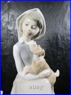 Beautiful Lladro Girl Sitting With Dog & Lantern Figurine Nice Piece