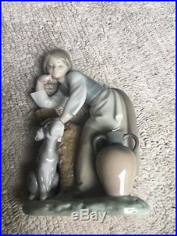 Beautiful Rare Lladro Milkmaid With Dog In Amazing Condition