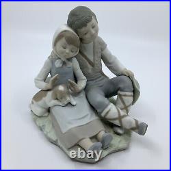 Bisque Porcelain Lladro Friendship Boy & Girl With Dog Figurine 6 1/4