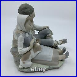 Bisque Porcelain Lladro Friendship Boy & Girl With Dog Figurine 6 1/4